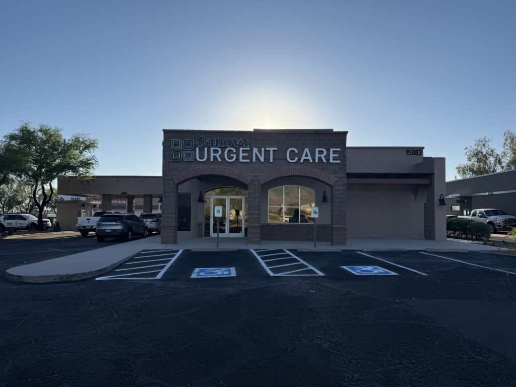 Sanova Urgent Care front entrance on Oracle Road in the 85739 zip code Tucson Arizona