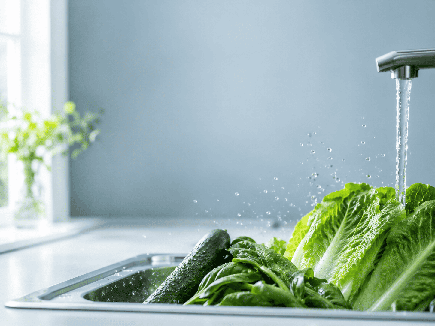 Shredded lettuce rinsed under a tap during the 2026 Cyclospora outbreak — rinsing does not remove the parasite
