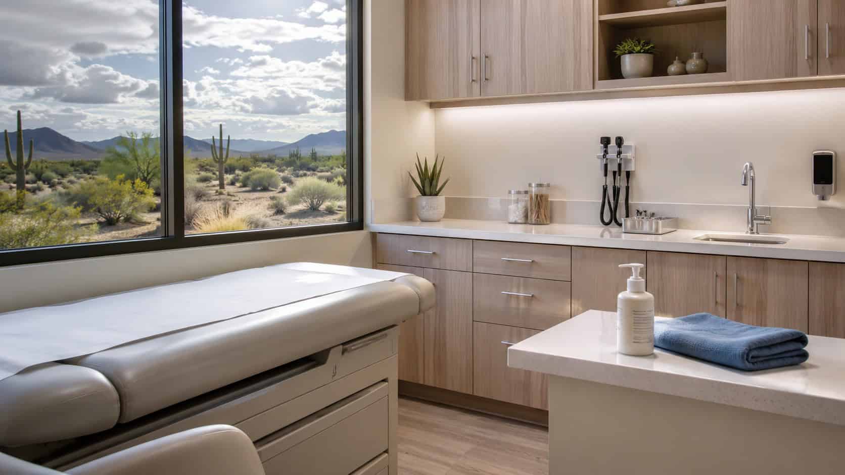 flood-water-skin-rash-treatment-tucson-az - Sanova Urgent Care Calm urgent care exam room in Tucson representing treatment for monsoon floodwater skin rash and contact dermatitis