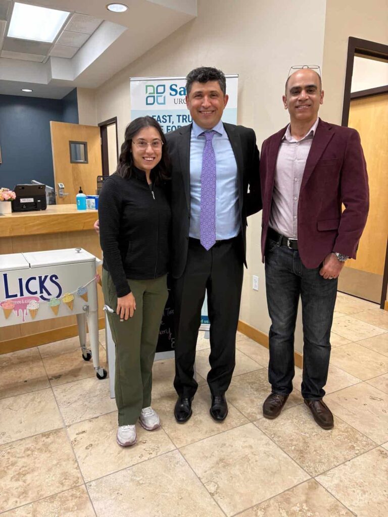 Dr. Kiyan Rad, Dr. Silvia Plascencia, MD, and Dr. Basim of Sanova Medical Group celebrating the opening of Sanova Urgent Care at 15883 N Oracle Rd, Ste 101, Tucson, AZ 85739